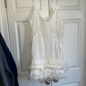 Fringed sequin feather trim party mini dress. Size XL.